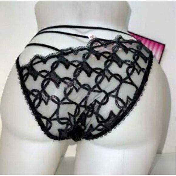 Victoria's Secret Shimmer Heart Embroidery Adjustable String Bikini Panty Black - Picture 8 of 8